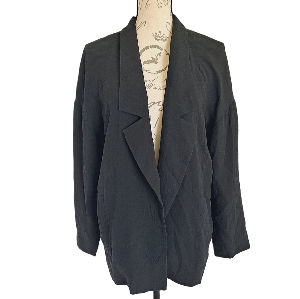 SOLD Eileen Fisher 100% silk black blazer Lagenlook oversized crepe jacket SP - Picture 4 of 15
